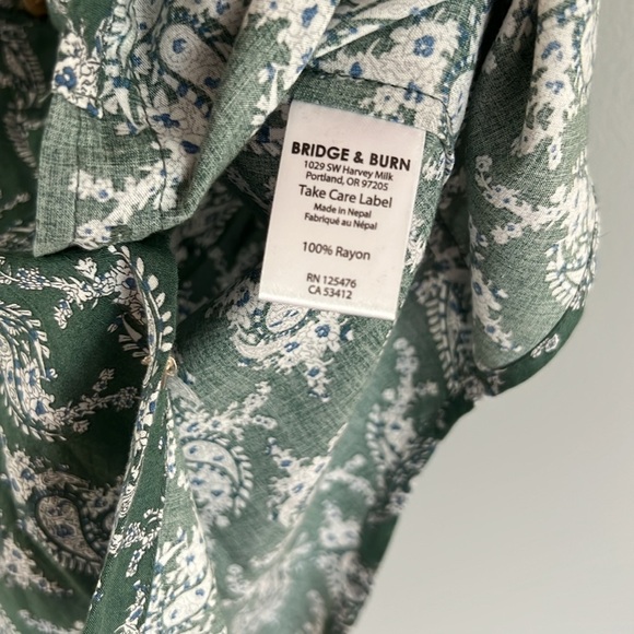 Bridge & Burn Men’s Green Paisley Button Down Shirt Size Small - Picture 8 of 8